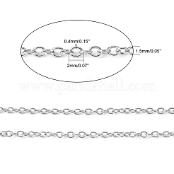 変色しにくい304ステンレススチールアズキチェーン  ハンダ付け  スプールで  オーバル  ステンレス鋼色  2x1.5x0.4mm  約164.04フィート（50m）/ロール&nbsp;CHS-R003-0.4mm