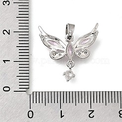 真鍮製マイクロパヴェキュービックジルコニアペンダント  蝶のチャーム  プラチナ  19x20x5.5mm  穴：4x3mm&nbsp;KK-N254-224P