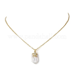Ocean Natural Baroque Keshi Pearl Rectangle and Brass Micro Pave Cubic Zirconia Starfish/Turtle Pendant 304 Stainless Steel Cable Chain Necklaces&nbsp;NJEW-JN06339