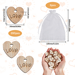 200Pcs Mr & Mrs Love Wooden Wedding Hearts&nbsp;WOOD-SP0001-30