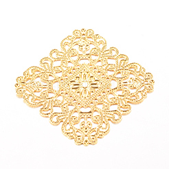 アイアン製コネクター  エッチングされた金属装飾  菱形  ライトゴールド  51x51x1mm  穴：1mm  サイド：40mm&nbsp;IFIN-Q118-21KC