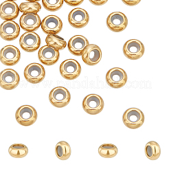 304ステンレススチールビーズ  内部のゴムと  スライダービーズ  ロンデル  ゴールドカラー  6x3mm  穴：3mm  ゴム穴：2mm  30個/箱&nbsp;STAS-UN0018-26G