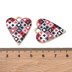合金ペンダント  ポーカー/トランプのハート型チャーム  レッド  ライトゴールド  27x23x2mm  穴：4mm&nbsp;AL-CBAC700-01B