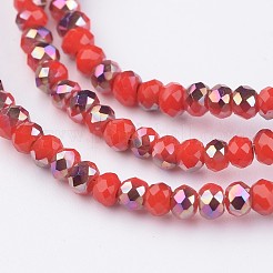 電気メッキガラスビーズ連売り  半分メッキ  多面カット  ロンデル  レッド  3x2mm  穴：1mm  約165~169個/連  15~16インチ（38~40cm）&nbsp;EGLA-G014-2mm-HP-C03