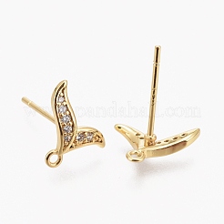 Brass Micro Pave Clear Cubic Zirconia Stud Earring Findings&nbsp;ZIRC-L098-038G