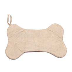 骨の形の布靴下  チェック柄のペットギフトバッグ  クリスマスパーティーの装飾  淡い茶色  42x26.5x0.6cm&nbsp;ABAG-I003-07
