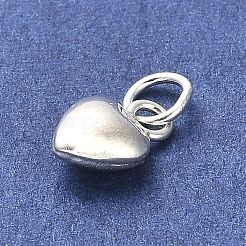 925スターリングシルバーペンダント  丸カン付きのふくらんだハートのチャーム  銀  7x5x3mm  穴：2mm&nbsp;STER-P057-07A-S