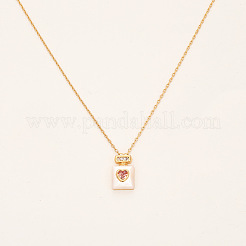 Brass Pave Clear and Pink Cubic Zirconia and Natural Sehll Heart Perfume Bottle Pendant Necklaces for Women&nbsp;WGADA0A-01