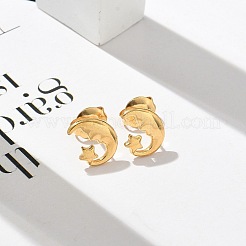 女性用304ステンレススチールスタッドピアス  18KGP本金メッキ  ムーン  10x8mm&nbsp;STAS-Z117-17G-03