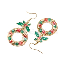 Christmas Wreath Electroplated Glass Bead Dangle Earrings&nbsp;EJEW-TA00509