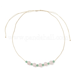 Adjustable Dyed Natural Malaysia Jade & Rose Quartz Round Beaded Braided Necklaces&nbsp;NJEW-JN05324