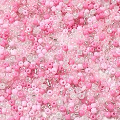 不透明で透明な内側の色のガラスシードビーズ  丸い穴  ラウンド  ミックスカラー  パールピンク  3x1.5~2.5mm  穴：0.8mm  約450 G /袋&nbsp;SEED-F004-01A