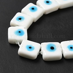 手作りナザールボンジュウランプワークビーズ連売り  正方形  ホワイト  10~11x10~11x4~5.5mm  穴：1.6mm  約40個/連  16.02インチ（40.7cm）&nbsp;LAMP-G154-03G