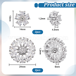 4個 2スタイル 1穴合金シャンクボタン  キュービックジルコニア付き  花  透明  13~16x14~16x4.5~6mm  穴：1.2mm  2個/スタイル&nbsp;BUTT-PH0001-23