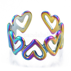 Ion Plating(IP) 304 Stainless Steel Hollow Heart Cuff Rings&nbsp;RJEW-N038-124M
