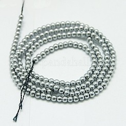 非磁性合成ヘマタイトビーズ連売り  ラウンド  プラチナメッキ  3mm  穴：1mm  約138個/連  15.7インチ&nbsp;G-K015-3mm-02