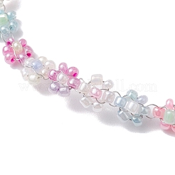 花のガラスシードビーズビーズネックレス  女性用スター合金ペンダントネックレス  カラフル  17.72インチ（45cm）&nbsp;NJEW-JN04820