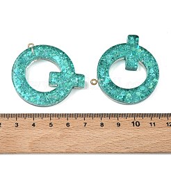 透明エポキシ樹脂ペンダント  スパンコールとループが付いた文字チャーム  文字Q  41x41x8mm  穴：2mm&nbsp;CRES-YW0002-01Q