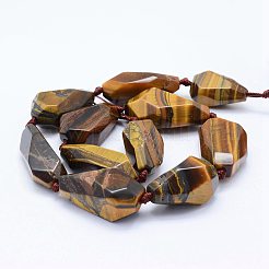 天然石タイガーアイビーズ連売り  多面カット  ティアドロップ  26~41x12~20mm  穴：2mm  約10~11個/連  15.7インチ（40cm）&nbsp;G-F531-K02