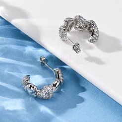 真鍮マイクロペーブクリアキュービックジルコニアスタッドピアス  ハート  カドミウムフリー＆鉛フリー  ラックめっき  長持ちメッキ  プラチナ  19.5x8mm&nbsp;EJEW-D322-07P-01