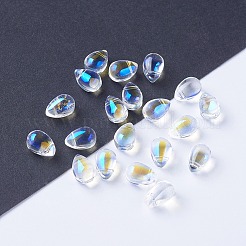 電気メッキガラスビーズ  ABカラーメッキ  ティアドロップ  クリアAB  9x6x5.5mm  穴：0.8mm&nbsp;EGLA-L014-19