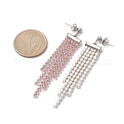 ガラスラインストーンチェーンタッセルイヤリング  304ステンレススチールダングルスタッドピアス  ミックスカラー  70~72.5x13mm&nbsp;EJEW-JE05473