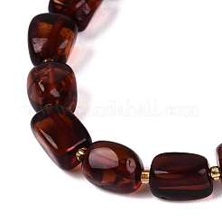 天然の血のような琥珀の塊をあしらったビーズ付きストレッチブレスレット  シードビーズで  暗赤色  内径：2.13インチ（5.4cm）&nbsp;BJEW-N041-03