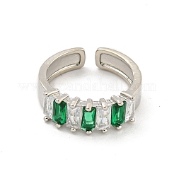 ブラス マイクロ パヴェ キュービック ジルコニア オープン カフ リング  長持ちメッキ  プラチナ  内径：15.5mm&nbsp;RJEW-G309-46P