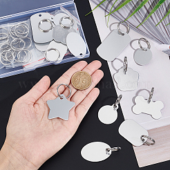 DIYスタンプ付き空白タグチャームキーホルダー作成キット  長方形、星、楕円、骨のアルミニウム ペンダントを含む  304ステンレススチールキーチェーン留め具  銀  54個/箱&nbsp;DIY-GA0004-18