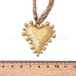 304 Stainless Steel Heart Pendant Printed Silk Ribbon Necklaces for Women&nbsp;NJEW-A063-11G