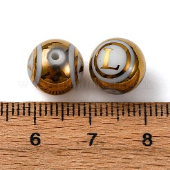 電気メッキガラスビーズ  文字模様で丸い  ランダムな混合文字  黄金メッキ  8mm  穴：1.4mm&nbsp;LS-GLAA-XCP0002-01