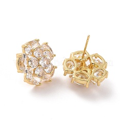 クリアキュービックジルコニアフラワースタッドピアス  女性のための真鍮のアクセサリー  18KGP本金メッキ  17x17mm  ピン：0.6mm&nbsp;EJEW-F298-11G