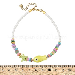 Ocean Handmade Porcelain Fish & Starfish Synthetic Turquoise & Dyed Natural Shell Beaded Anklets for Women&nbsp;AJEW-AN00856