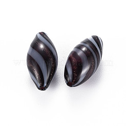 手作りの吹きガラスドームビーズ  グリッターパウダー付き  縞模様  ライス  ブラック  25~27x12~13mm  穴：1~2mm&nbsp;X-GLAA-T012-14