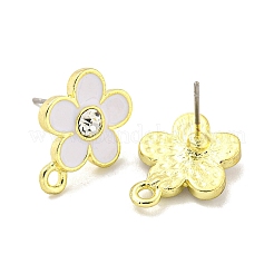 ラックメッキ合金スタッドピアスファインディング  ラインストーン付き  カドミウムフリー＆ニッケルフリー＆鉛フリー  花  ホワイト  17x13mm  穴：1.8mm  ピン：10.5x0.5mm&nbsp;FIND-C053-08G-04