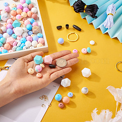 DIY キーホルダー リストレット作成キット  合金分割キーリングとクラスプを含む  プラスチック離脱クラスプ  六角＆丸＆そろばん シリコン＆ウッドビーズ  ミックスカラー&nbsp;DIY-TA0004-39