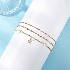 3Pcs 3 Styles 304 Stainless Steel Satellite Chain Dapped Chain Link Chain Anklets Set&nbsp;AJEW-AN00737
