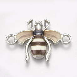 印刷された合金リンクコネクター  エナメル  蜂  プラチナ  ミックスカラー  16x22.5x2.5mm  穴：2mm&nbsp;PALLOY-S118-12