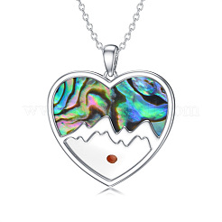304 Stainless Steel & Natural Paua Shell Heart Mustard Seed Faith Mountain Pendant Necklaces for Women&nbsp;WGD75B3-01