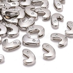 ブレスレット時計バンド作り用の文字スライドチャーム  プラチナメッキ合金クリスタルラインストーンスライドチャーム  カドミウムフリー＆ニッケルフリー＆鉛フリー  文字.j  11~13x9~11.5x4~5mm  穴：7.5~8x1mm&nbsp;X-ALRI-O012-J-NR