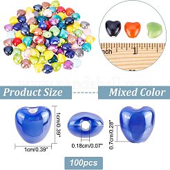 釉薬をかけた磁器ビーズ 100個  光沢のあるセラミックビーズ  ハート  ミックスカラー  10x10x7mm  穴：1.8mm&nbsp;FIND-FH0005-07