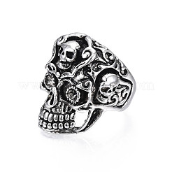 Gothic Punk Skull Alloy Open Cuff Ring for Men Women&nbsp;RJEW-T009-61AS