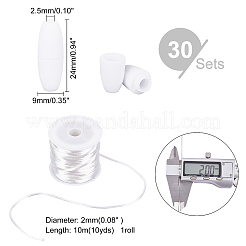 キットを作るDIYゴムシリコーンネックレス  30 セットのプラスチック ブレークアウェイ クラスプと 10m の丸いナイロン編みひも糸  ホワイト  2mm&nbsp;DIY-PH0002-27