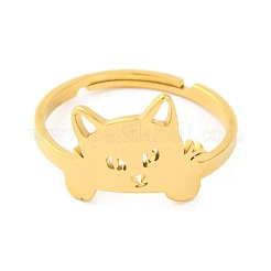201ステンレススチール製調節可能な女性用リング  動物  猫の形  12.5mm  内径：18mm&nbsp;RJEW-D082-04I