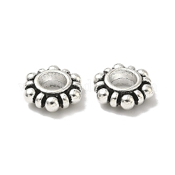 合金ビーズスペーサ  カドミウムフリー＆鉛フリー  花  アンティークシルバー  11x4mm  穴：5mm&nbsp;PALLOY-5541-AS-RS
