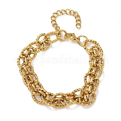 Hammered 304 Stainless Steel Oval Link Chain Bracelets for Women&nbsp;BJEW-F536-03G