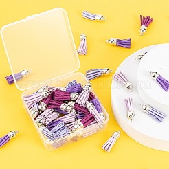 60本4色フェイクスエードタッセルペンダントデコレーション  プラチナccbプラスチックコードエンド付き  パープル  33~35x10mm  穴：2.5~3mm  15個/カラー&nbsp;FIND-LS0001-04C