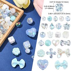 不透明なアクリルビーズ  混合図形  ライトシアン  11~25x11.8~31.5x9~17.5mm  穴：1.9~3mm  約40個/100g&nbsp;OACR-CJC0007-09