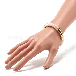 女性のためのアクリル天然石風のカーブチューブビーズの分厚いストレッチブレスレット  リネン  内径：2インチ（5.2cm）&nbsp;BJEW-JB07634-01