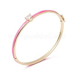 Clear Cubic Zirconia Heart Bangle with Enamel&nbsp;BJEW-F430-01-G